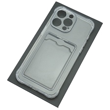 Чехол накладка CARD CASE для APPLE iPhone 15 Pro Max, защита камеры, силикон, отдел для карт, цвет прозрачный