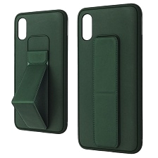 Чехол накладка STAND для XIAOMI Redmi 9A, подставка, магнит, экокожа, цвет темно зеленый