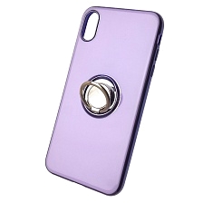 Чехол накладка для APPLE iPhone XS MAX, силикон, лого, кольцо держатель, цвет светло фиолетовый.