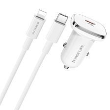 АЗУ (Автомобильное зарядное устройство) BOROFONE BZ12B Lasting c кабелем USB Type C на Lightning 8 pin, 18W, 1 USB Type C, длина 1 метр, цвет белый