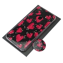 Чехол накладка для TECNO Spark GO 2022, Spark 8C, Spark 9, силикон, фактурный глянец, с поп сокетом, рисунок Сердечки