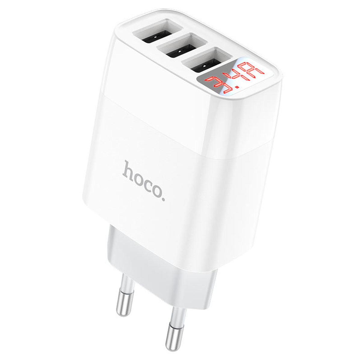 СЗУ (Сетевое зарядное устройство) HOCO C93A Easy, 3.4A, 3 USB, Led дисплей, цвет белый