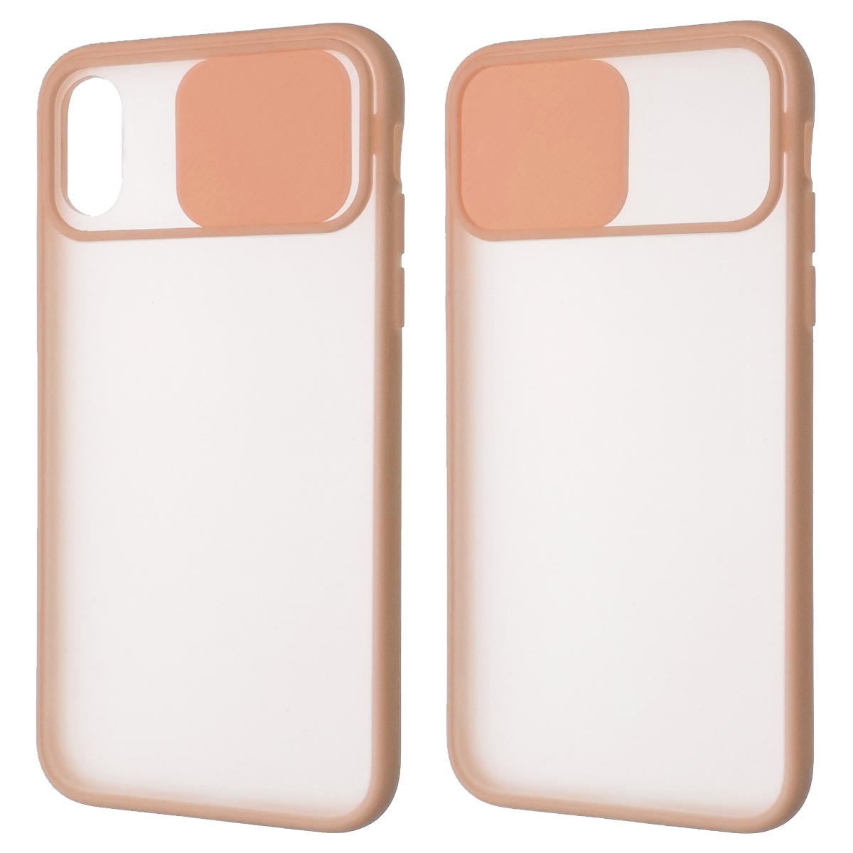Чехол накладка для APPLE iPhone X, iPhone XS, силикон, пластик, матовый, со шторкой для защиты задней камеры, цвет окантовки персиковый