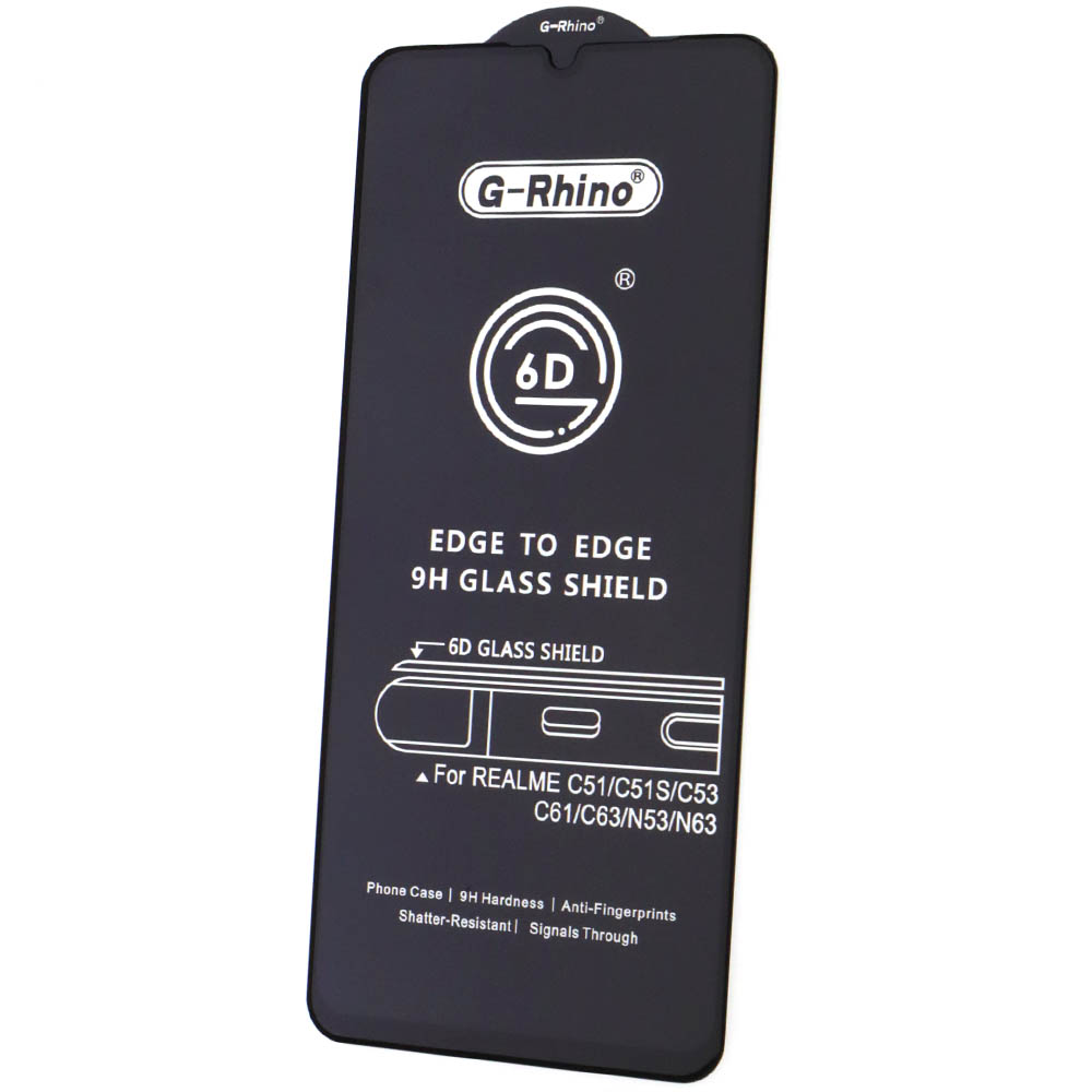 Защитное стекло 6D G-Rhino для Realme C51, Realme C53, Realme Note 50, Realme Note 60, Realme Note 60x, цвет окантовки черный