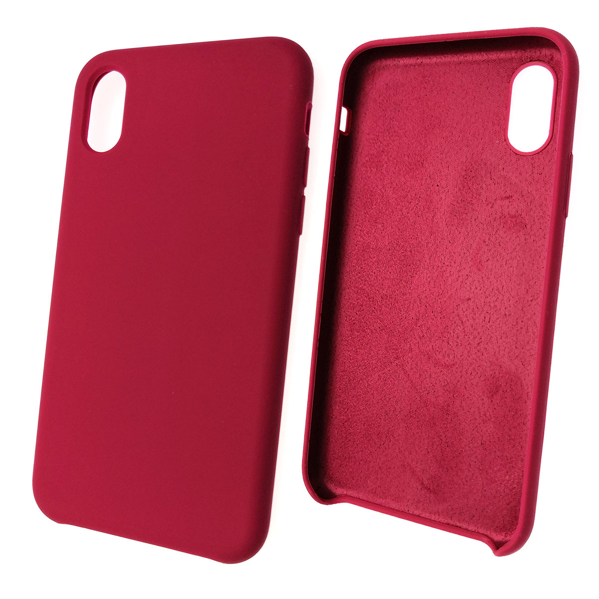 Чехол накладка Silicon Case для APPLE iPhone X, iPhone XS, силикон, бархат, цвет красная роза.