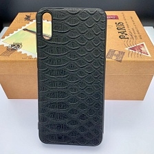 Чехол накладка для HUAWEI Y7 Pro 2019 (DUB-LX2), силикон, принт 3D под кожу крокодила, цвет черный