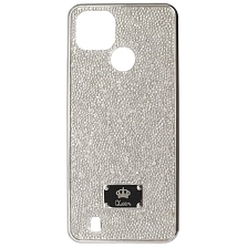 Чехол накладка Queen для Realme C21, силикон, стразы, цвет бело серебристый Чехол накладка Queen для Realme C21, силикон, стразы, цвет бело серебристый