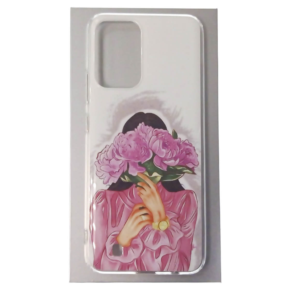 Чехол накладка для Realme Narzo 50i, силикон, рисунок Девушка с букетом цветов