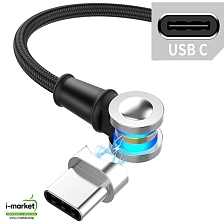 Кабель с магнитной насадкой 180° для устройств с разъемом Type-C aka USB-C, 5V-2.1A, длина 1 метр, цвет черный.