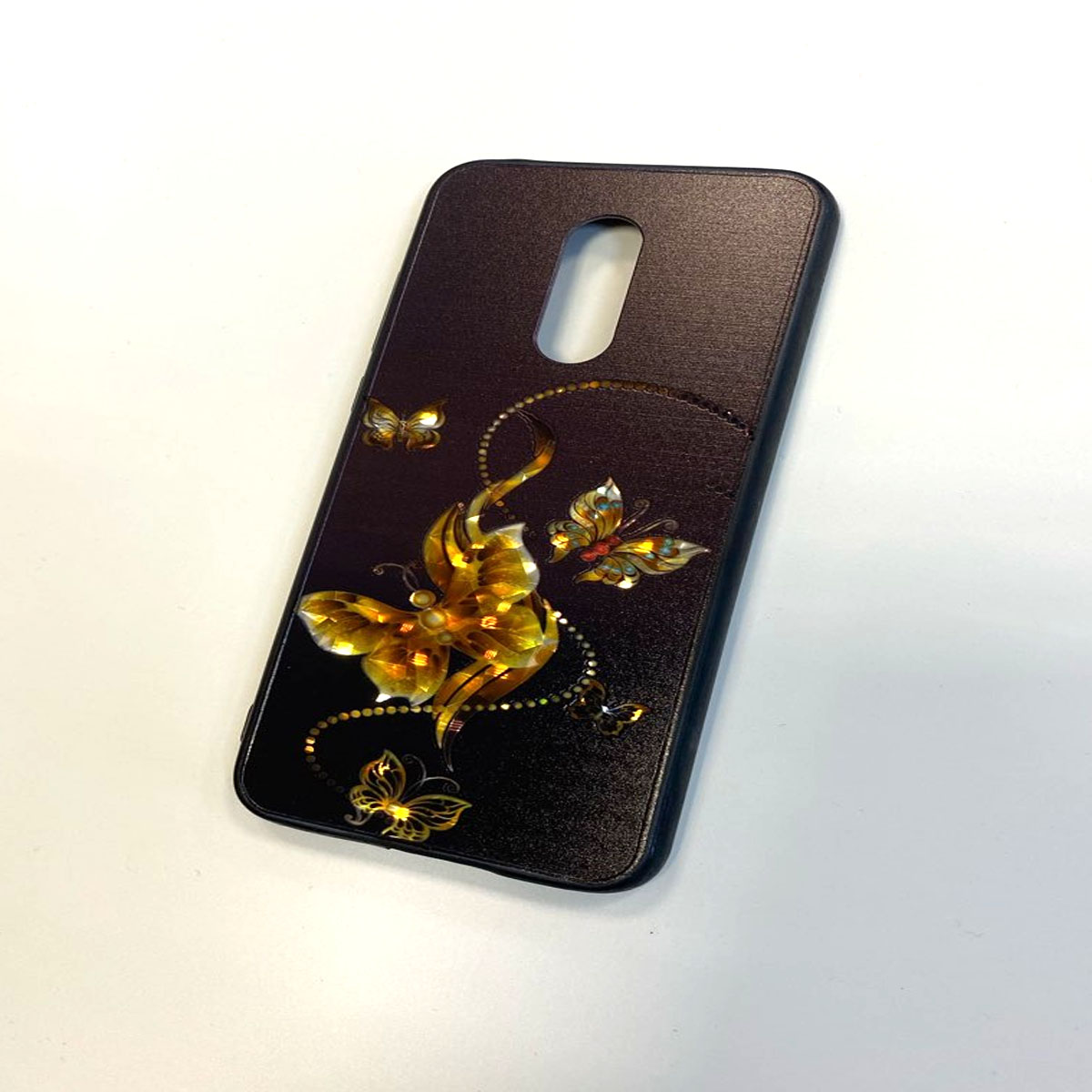 Чехол накладка для XIAOMI Redmi 5 Plus, силикон, рисунок золотые бабочки, цвет черный
