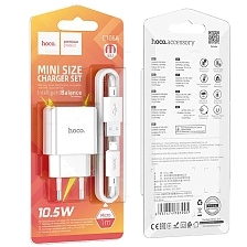 СЗУ (Сетевое зарядное устройство) HOCO C106A Leisure с кабелем Micro USB, 10.5W, 2.1A, 1 USB, длина 1 метр, цвет белый