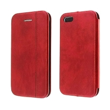 Чехол книжка VINTAGE LiNE для APPLE iPhone 5, 5G, 5S, SE, экокожа, цвет красный.