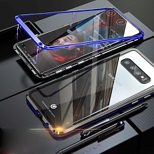 Магнитный чехол для SAMSUNG Galaxy S10 PLUS (SM-G975), закаленное стекло, металл, цвет черный/прозрачный.