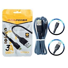 Кабель MRM MR80i Lightning 8 pin, быстрая зарядка, нейлон, 3А, длина 1.2 метра, цвет серо голубой Кабель MRM MR80i Lightning 8 pin, быстрая зарядка, нейлон, 3А, длина 1.2 метра, цвет серо голубой