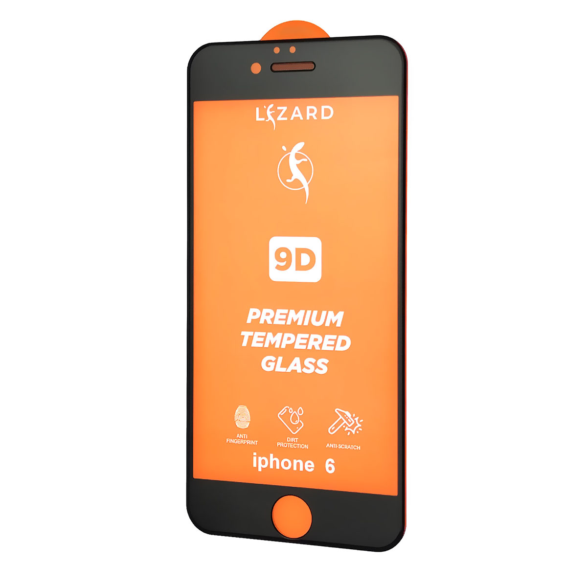 Защитное стекло 9D Lizard для APPLE iPhone 6, iPhone 6S, с сеточкой на динамике, цвет черный