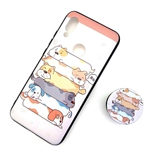 Чехол накладка для XIAOMI REDMI 7, силикон, попсокет, рисунок собаки, цвет белый.