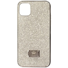 Чехол накладка Queen для APPLE iPhone 11, силикон, стразы, цвет бело серебристый