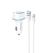 АЗУ (Автомобильное зарядное устройство) BOROFONE BZ14 Max c кабелем Micro USB, 2.4А, 12W, 2 USB, 1 метр, цвет белый