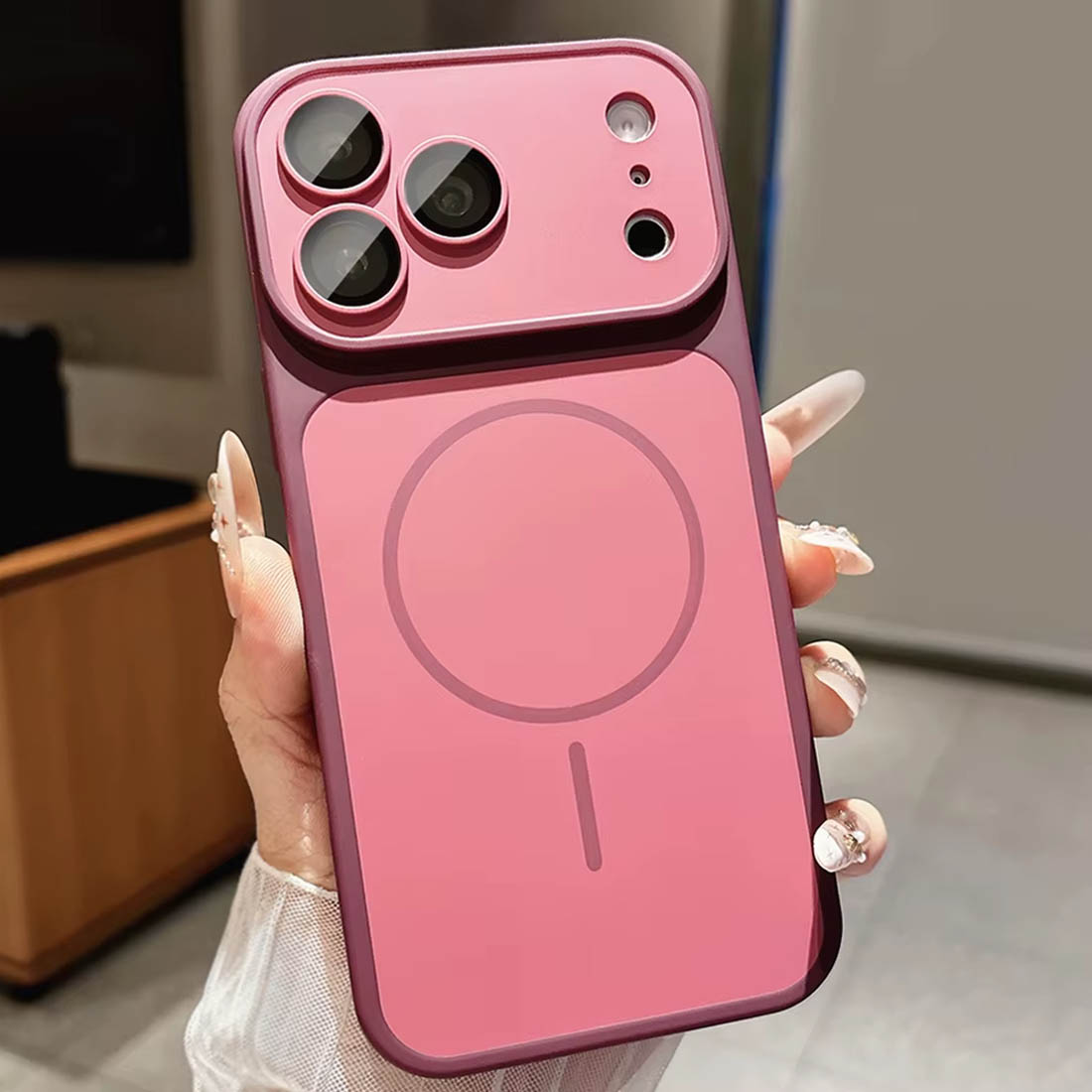 Чехол накладка KaiYingF с поддержкой Magsafe для APPLE iPhone 17 Pro Max, iPhone 18 Pro Max, защита камер, пластик, силикон, цвет бордовый