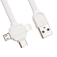 USB Дата-кабель "REMAX" 3 в 1 Apple 8 pin/Micro USB/USB Type C 1 м. (белый).