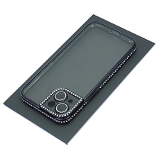 Чехол накладка для APPLE iPhone 14, силикон, стразы, защита камеры, цвет окантовки черный