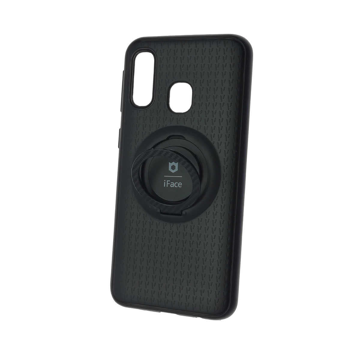 Чехол накладка iFace для SAMSUNG Galaxy A40 2019 (SM-A405), силикон, металл, кольцо держатель, цвет черный.