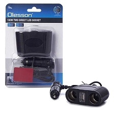 Автомобильный разветвитель OLESSON 1645, 100W, 12/24V 2 выхода, 1 USB вход, 5V-1000mA, цвет черный