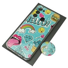 Чехол накладка для TECNO Spark GO 2022, Spark 8C, Spark 9, силикон, фактурный глянец, с поп сокетом, рисунок HELLO