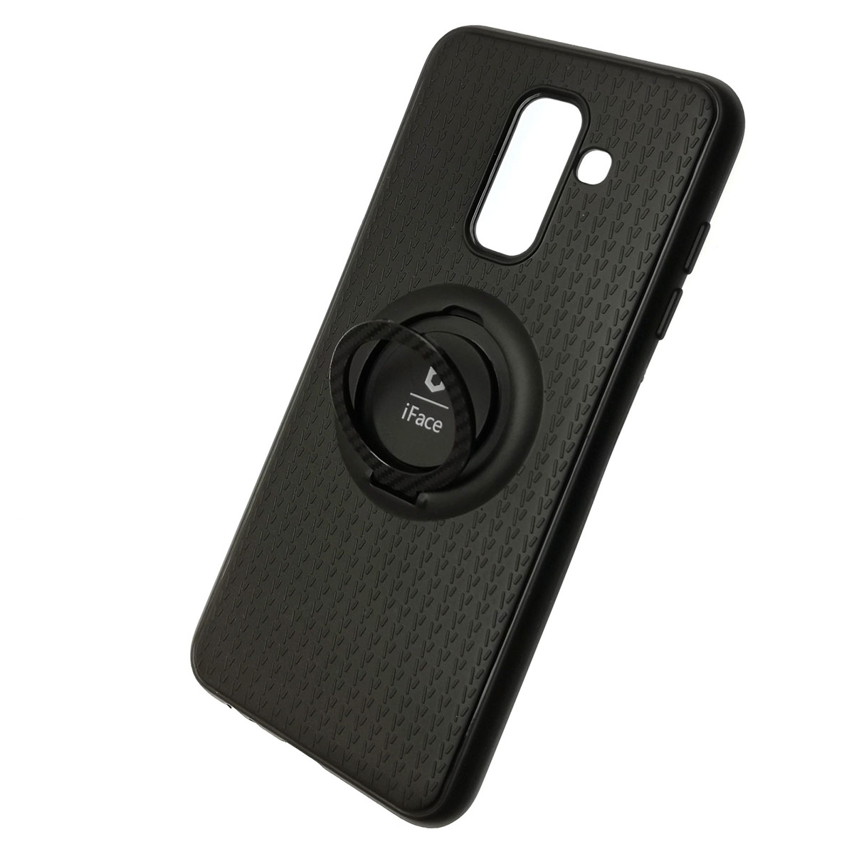 Чехол накладка iFace для SAMSUNG Galaxy J6 2018 (SM-J600), силикон, металл, кольцо держатель, цвет черный.