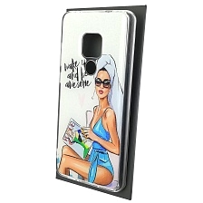 Чехол накладка для HUAWEI Mate 20, силикон, глянцевый, блестки, рисунок Wake up and be awesome