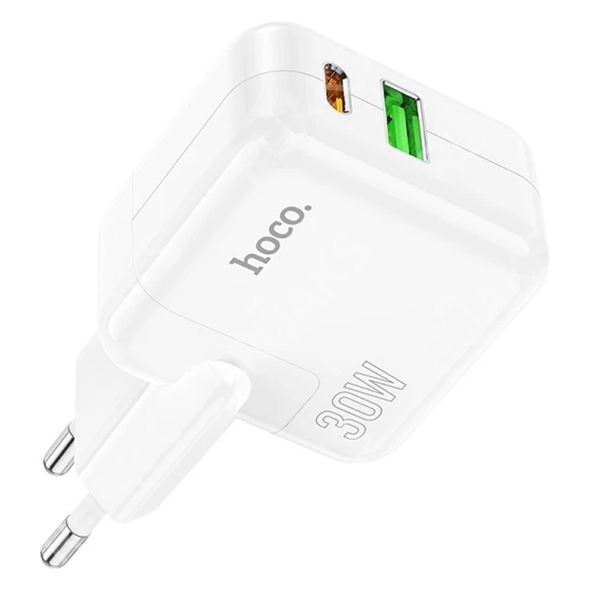 СЗУ (Сетевое зарядное устройство) HOCO C111A Lucky, 30W, 1 USB Type C, 1 USB, QC3.0, цвет белый