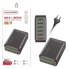 СЗУ (Сетевое зарядное устройство) MRM H5017, 65W, 6 USB, QC3.0, цвет черный