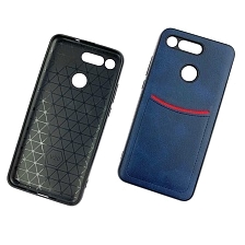 Чехол накладка ILEVEL для HUAWEI V20, View 20 (PCT-L29), силикон, под кожу, визитница, цвет темно синий.