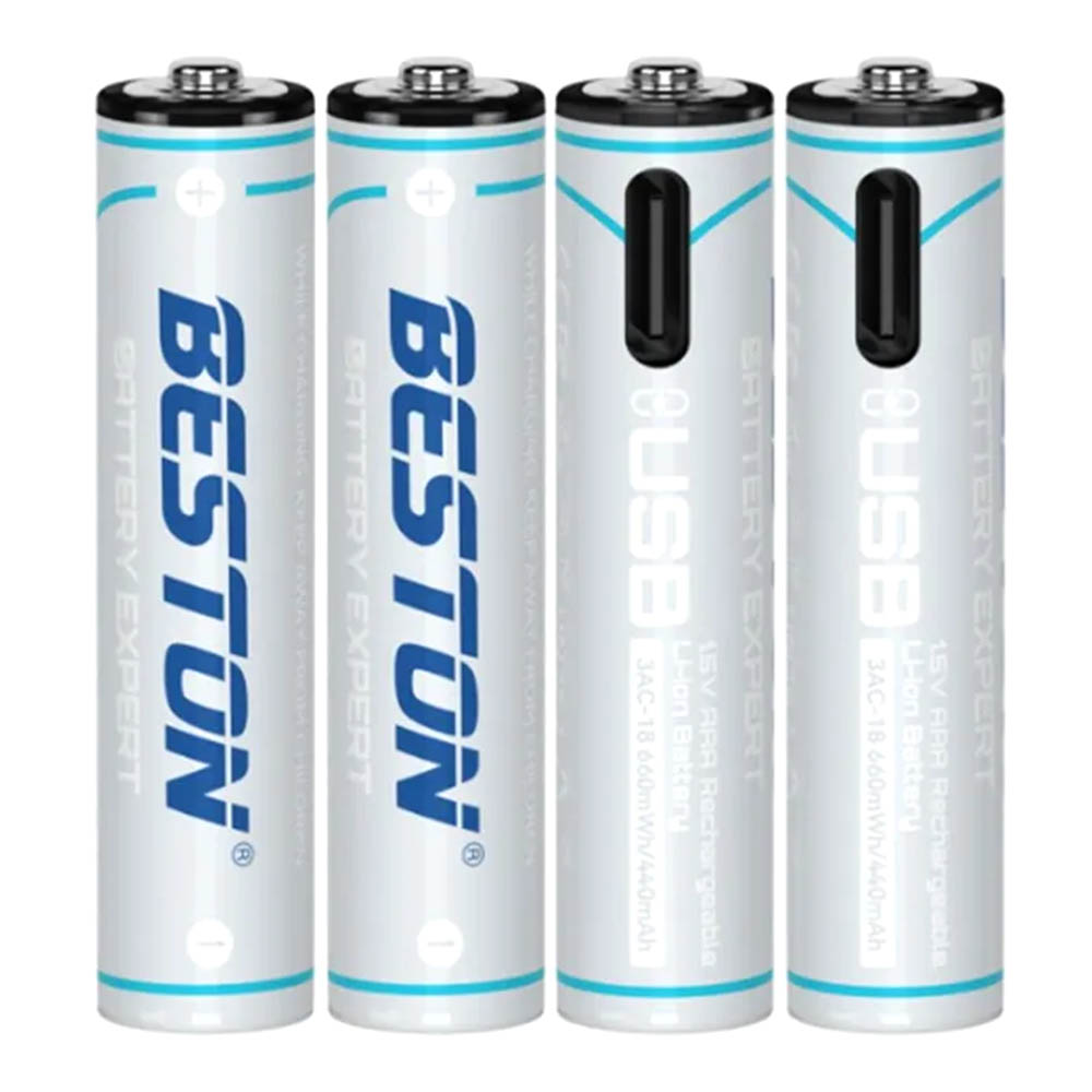 Аккумулятор с входом Type-C BESTON AAA, BL4, 660 mWh 1.5 V, кабель USB на 2 Type-C (Продажа комплектом)