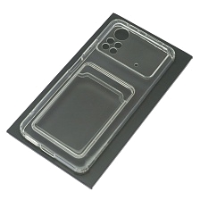 Чехол накладка CARD CASE для XIAOMI POCO X4 Pro 5G, силикон, отдел для карт, цвет прозрачный
