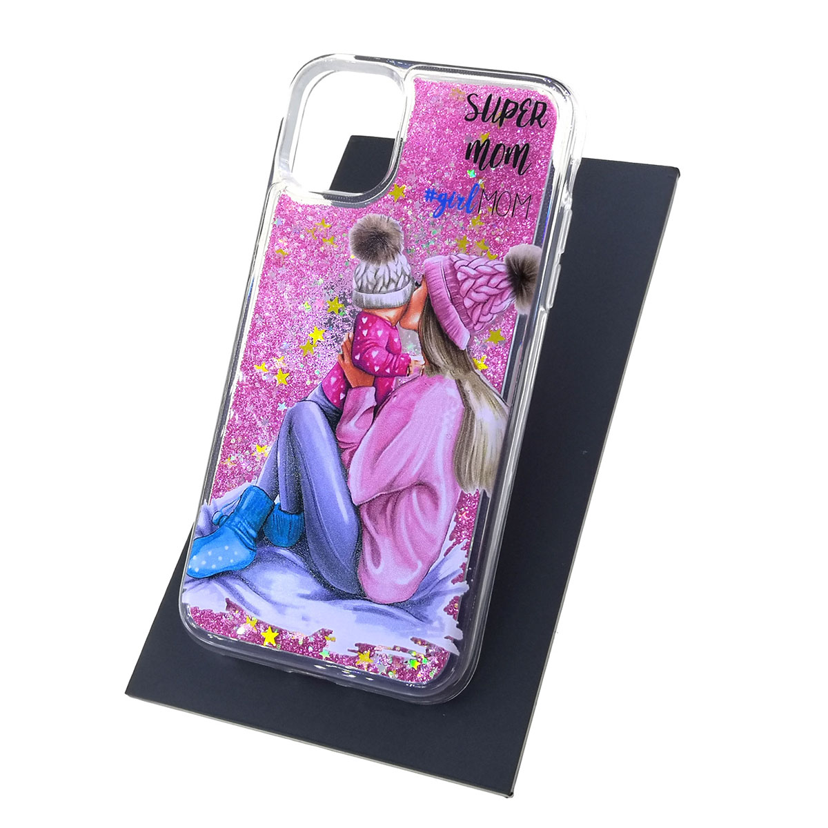 Чехол накладка для APPLE iPhone 11 2019, силикон, блестки, рисунок super MOM.