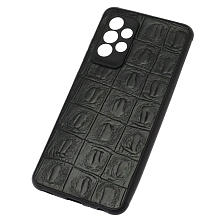 Чехол накладка для SAMSUNG Galaxy A52 4G (SM-A525), силикон, текстура кожи крокодила, цвет черный
