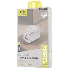 СЗУ (Сетевое зарядное устройство) KOOSDA KTC-NF03 с кабелем USB A на USB Type C, 20W, 1 USB A, 1 USB Type C, PD20W, QC3.0, длина 1 метр, цвет белый