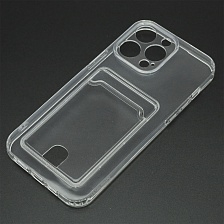 Чехол накладка CARD CASE для APPLE iPhone 14 Pro Max, защита камеры, силикон, отдел для карт, цвет прозрачный