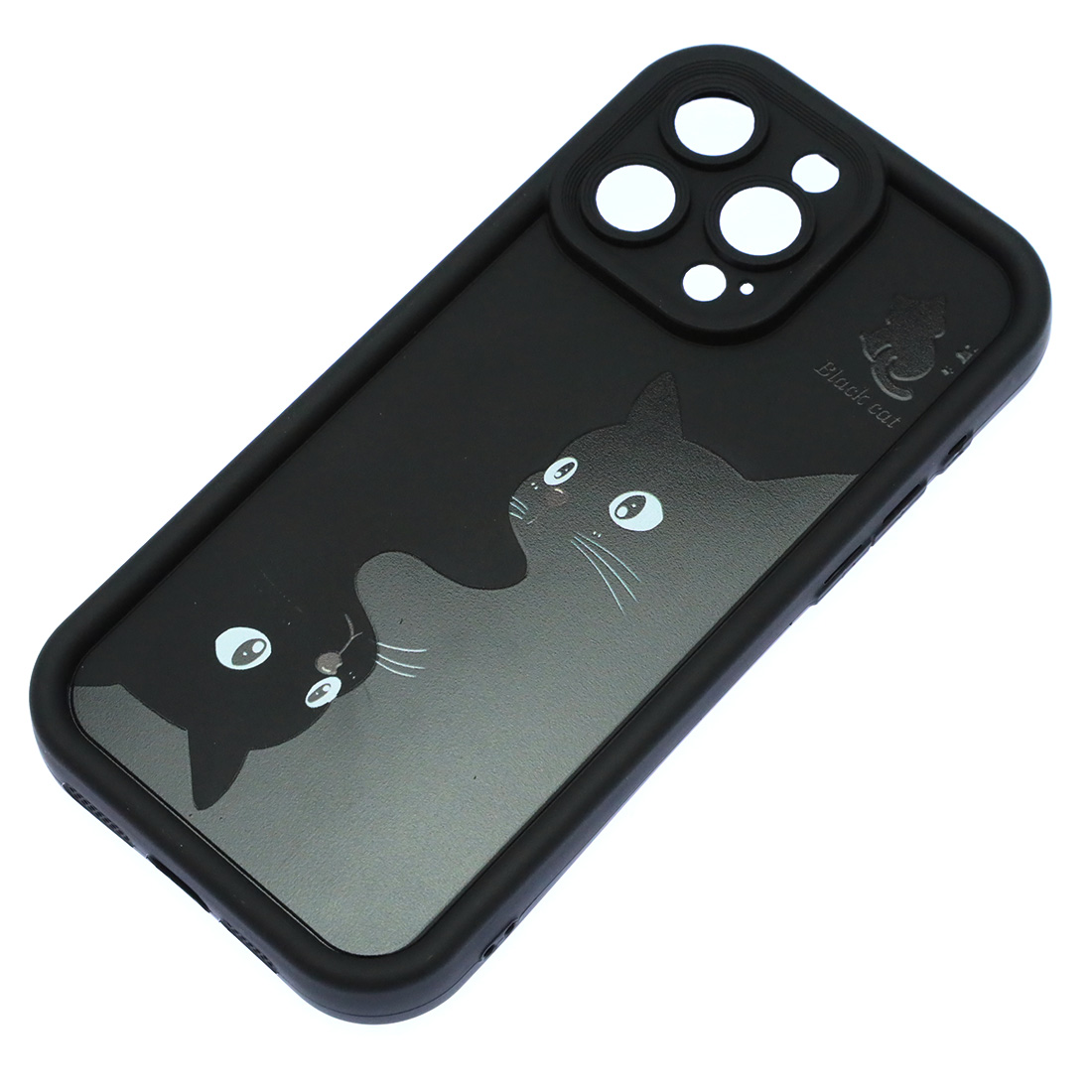 Чехол накладка для APPLE iPhone 15 Pro Max, силикон, защита камеры, бортики, рисунок 2 черных кота