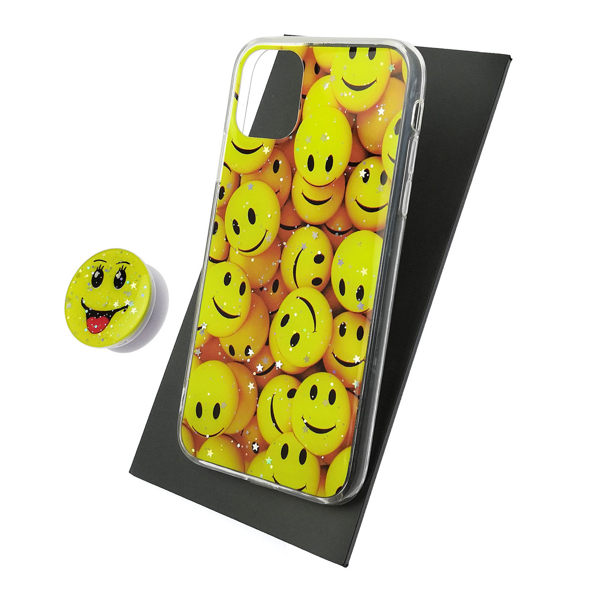 Чехол накладка для APPLE iPhone 11, силикон, фактурный глянец, с поп  сокетом, рисунок Smile