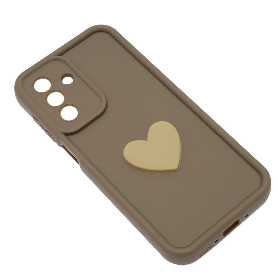 Чехол накладка для SAMSUNG Galaxy A26, силикон, 3D сердце, защита камеры, бортики, цвет коричневый