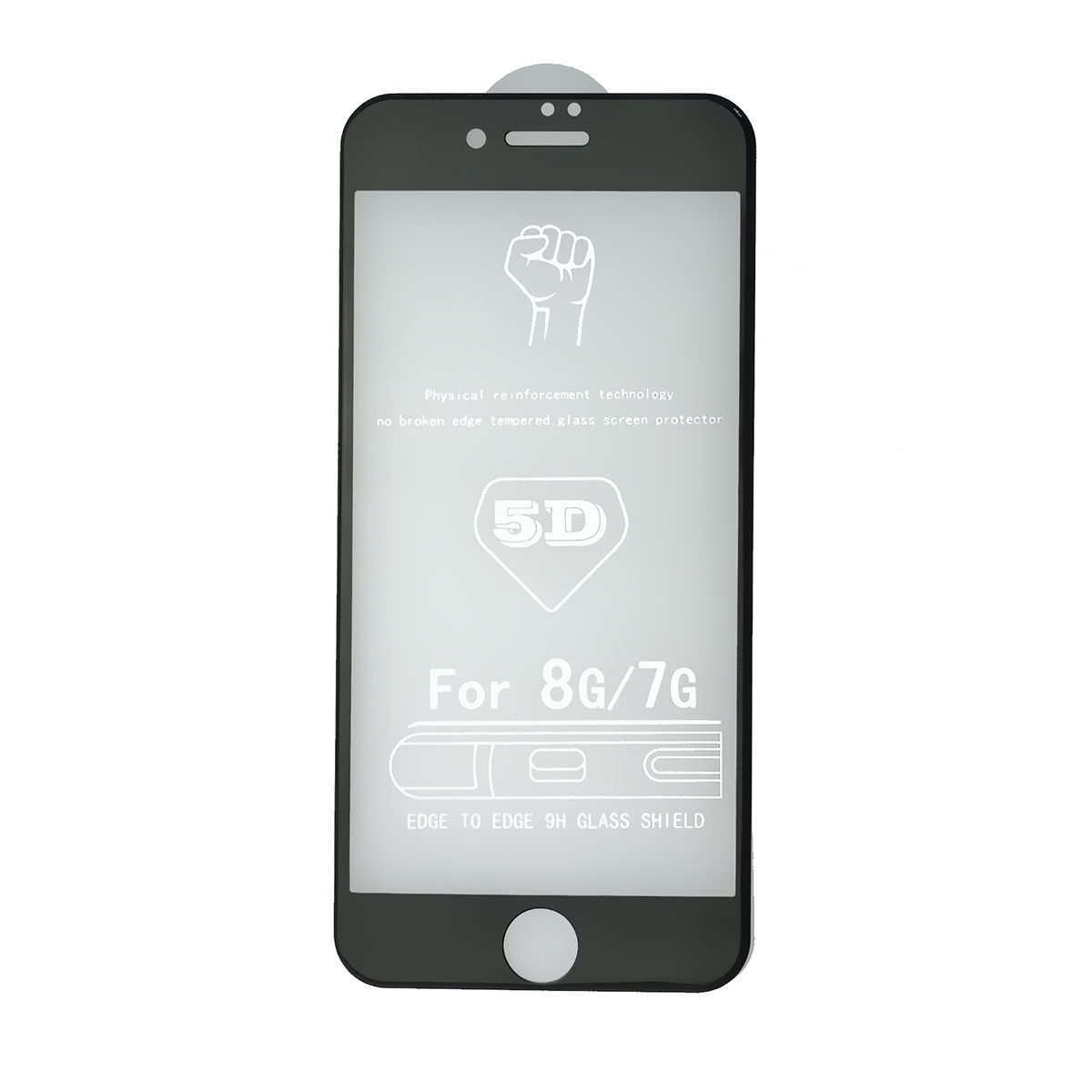 Защитное стекло 5D 9H OK SOLID для APPLE iPhone 7, iPhone 8, цвет окантовки черный.