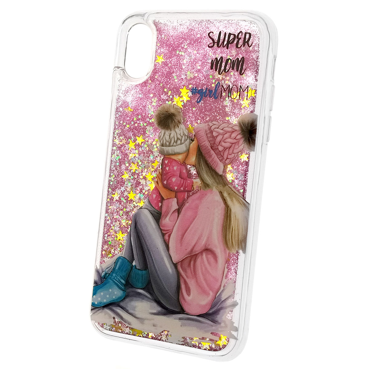 Чехол накладка для APPLE iPhone XR, силикон, переливашка, рисунок super MOM girl.