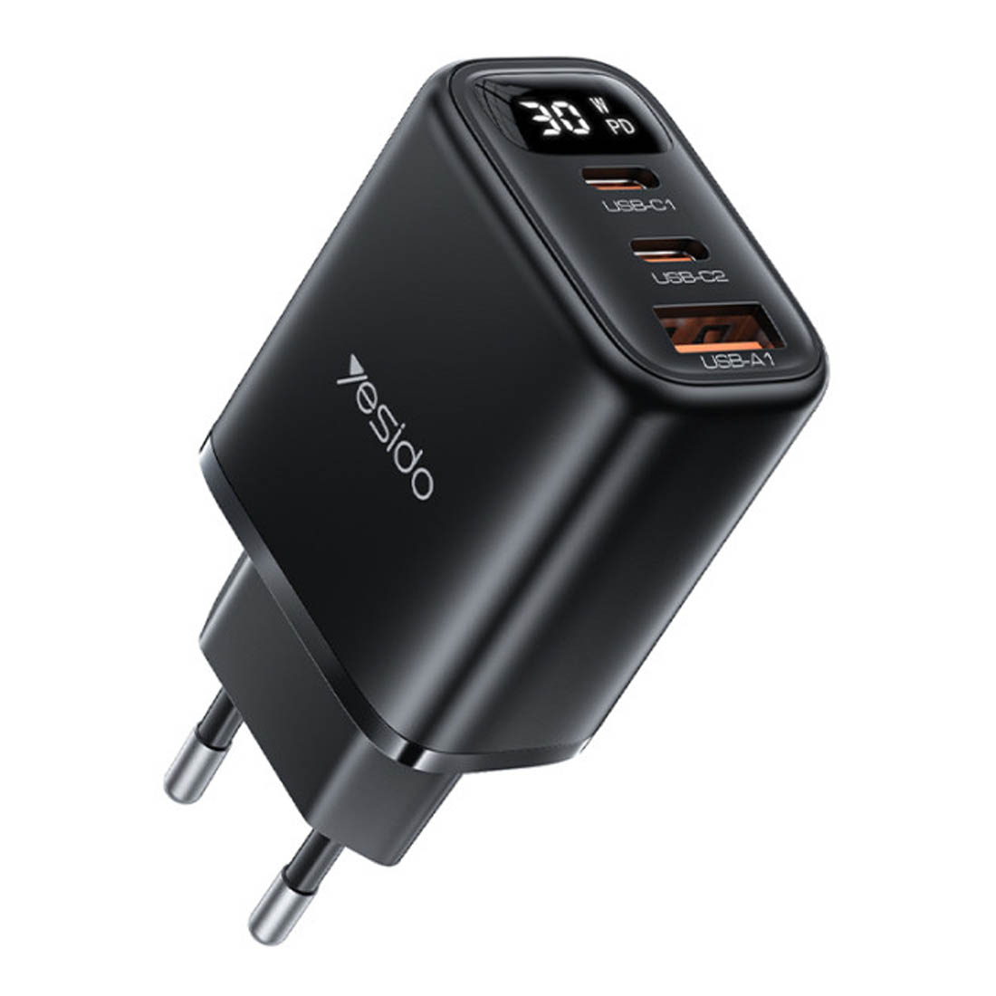 СЗУ (Сетевое зарядное устройство) YESIDO YC69, 30W, 1 USB, 2 USB Type C, LED дисплей, цвет черный СЗУ (Сетевое зарядное устройство) YESIDO YC69, 30W, 1 USB, 2 USB Type C, LED дисплей, цвет черный