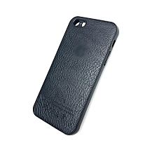 Чехол накладка для APPLE iPhone 5, 5S, SE, силикон, под кожу с логотипом, цвет черный.