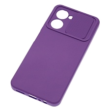 Чехол накладка для Realme C33, силикон, бархат, со шторкой для защиты задней камеры, цвет фиолетовый