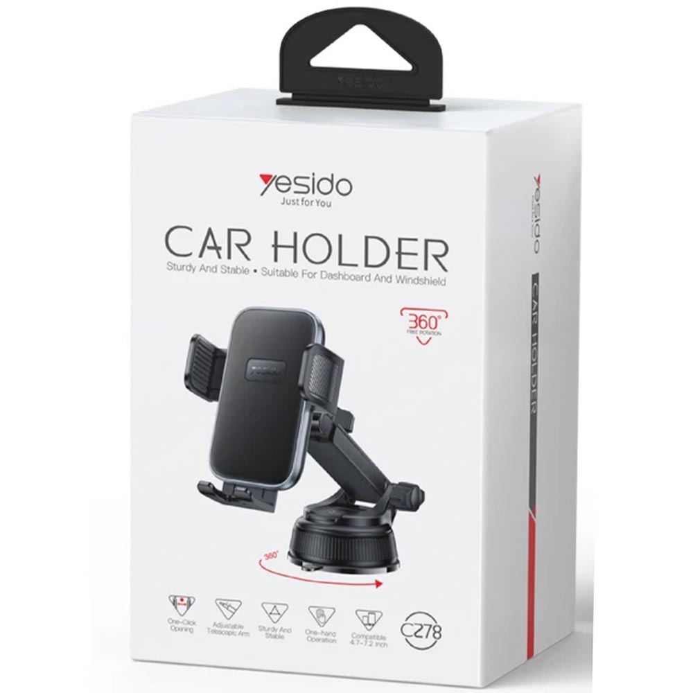 Автомобильный держатель Yesido C278 на вакуумной присоске для смартфона, на приборную панель, цвет черный