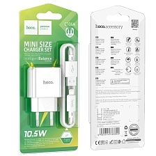 СЗУ (Сетевое зарядное устройство) HOCO C106A Leisure с кабелем Lightning 8 pin, 10.5W, 2.1A, 1 USB, длина 1 метр, цвет белый