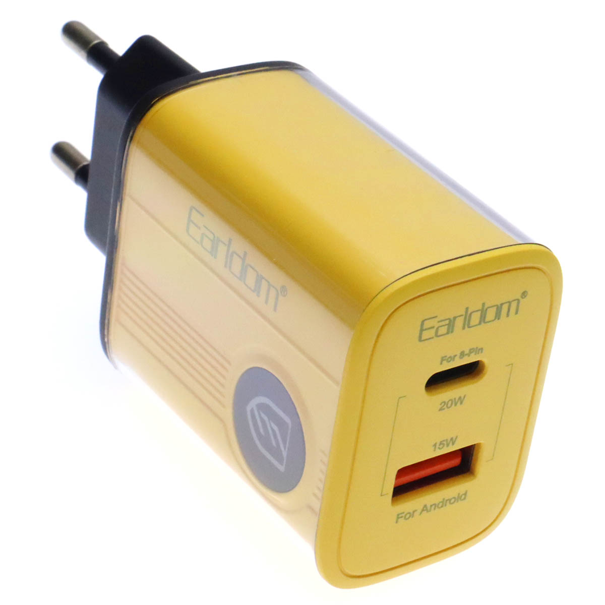 СЗУ (Сетевое зарядное устройство) EARLDOM ES-EU40 с кабелем USB Type C на Lightning 8 pin, QC3.0 15W, PD20 20W, длина 1 метр, цвет желтый
